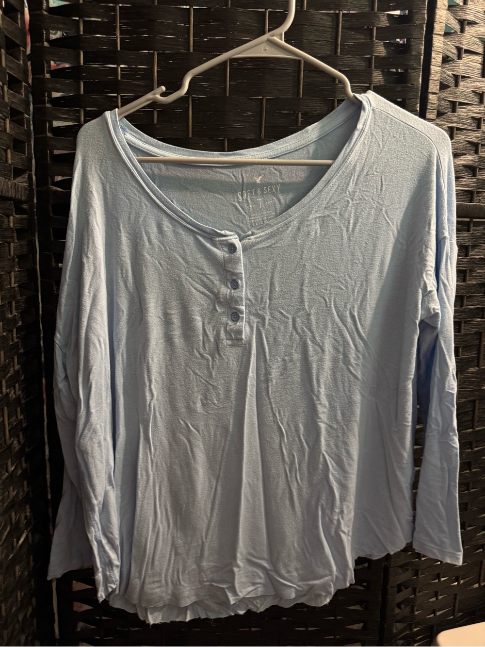 American Eagle Outfitters Light Blue Henley Long-Sleeve Top